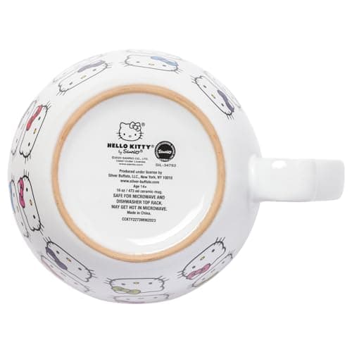 Silver Buffalo Sanrio Hello Kitty Faces and Bows Pattern Round Body Loop Handle Ceramic Mug, 15.9 Ounces