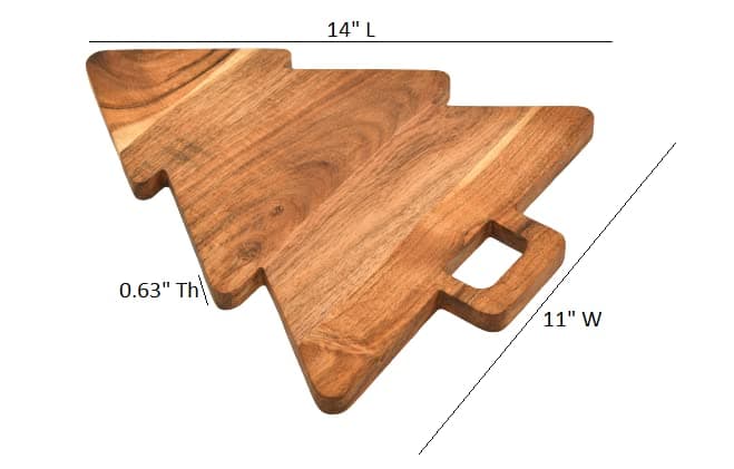 Affinity Decor Organic Acacia kitchen Cutting Chopping Board Platter Wine Holder with Handles for Butcher Block Cheese and Vegetables Fruit & Salad (Christmas Tree Board 14"L x 11"W)