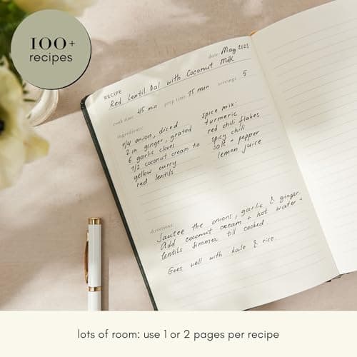 Kunitsa Co. Recipe Notebook - Keepsake Gift, Hardcover Blank Recipe Book to Write In Your Own Recipes with Journaling Prompts About the Chef, 100 Recipes, Dark Pine