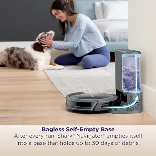 Shark Navigator Robot Vacuum and Self-Empty Base with Bagless 60-Day Capacity Self-Empty Base, SmartPath Navigation, Powerful Pet Hair Pickup, Anti-Hair Wrap, For Carpets & Hard Floors, Grey, RV2120AE