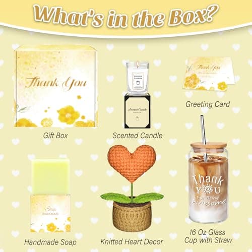 Thank You Gifts for Women, Employee Appreciation Gifts with 16 Oz Glass Cup, Scented Candle, Gift Baskets for Women, Coworker, Teacher, Birthday, Thanksgiving, Christmas, Anniversary (Yellow)