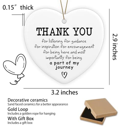 Thank You Gift for Women Friend Ornament Keepsake Sign Heart Plaque Thank You Being a Part of My Journey Appreciation Gifts for Women Men Coworker Boss Friend