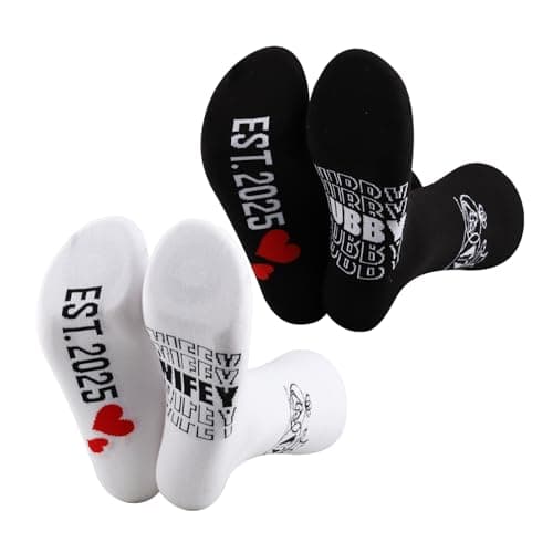 MBMSO Couples Socks Set Newlyweds Gift Socks Hubby and Wifey Est. 2025 Wedding Gift for Bride and Groom Socks Engagement Gift