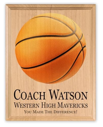Basketball Coach Gift Plaque - Coaches Recognition Award Trophy - SIGNABLE PERSONALIZED For Team Signatures & Thank You Notes - Solid Wood - 8.5in x 11in x .75in (Basketball Coach)