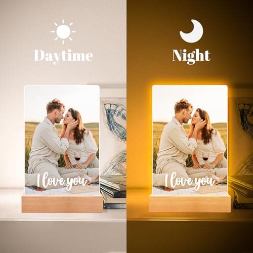 Personalized Picture Frame with Photo, Custom Photo Frame with Night Light, Customized Couple Picture Frame, Personalized Anniversary Birthday Gifts for Women Men Her Him Boyfriend Girlfriend