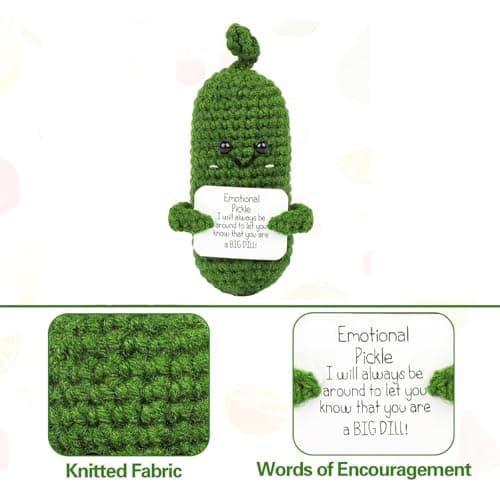 DAFURIET DAFURIET Mini Funny Pickle, 3 inch Knitted Wool Doll with Card for Cheer Up Gifts and Party Decorations, Cute Wool Emotional Pickle Crochet Doll for Birthday Gifts