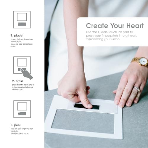 Pearhead Heart Thumbprint Photo Frame and Ink Kit, Wedding Keepsake Registry or Reception Idea, Clean-Touch Pad Included, Bridal Shower Gift, Wall Mount or Tabletop Display, 4x6 Photo, White