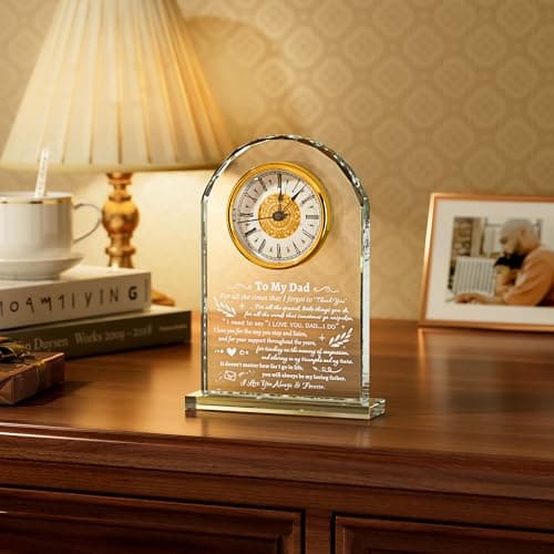 YWHL To My Dad Clock Gifts from Daughter Son, Laser Engraving Glass Clock Gift for Father‘s Day, Birthday Gifts for Dad Who Wants Nothing, Meaningful Keepsake Present for Father (Battery not Included)