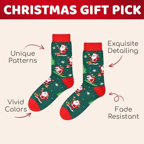 HAPPYPOP Christmas Gifts Holiday Socks for Men Women - Secret Santa Gifts, Xmas Stocking Stuffers, Santa Green Socks