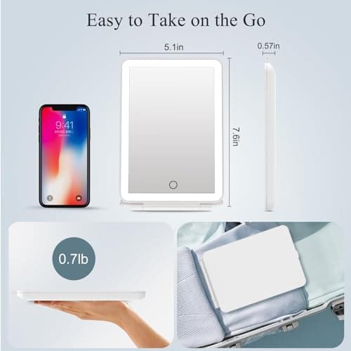 FUNTOUCH Rechargeable Travel Makeup Mirror with 72 Led Lights, Portable Lighted Beauty Mirror, 3 Color Lighting, Dimmable Touch Screen, Tabletop LED Folding Cosmetic Vanity Mirror
