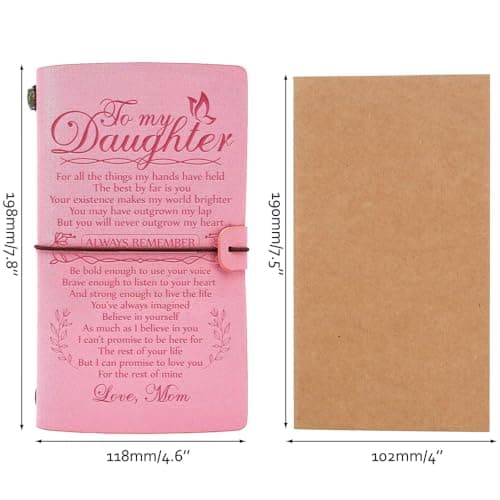 Daughter Gift from Mom, To My Daughter Leather Journal, 140 Page Refillable Writing Journal, Christmas Birthday Gifts for Daughter from Mom, Mother Daughter Gifts for Adults Daughter(Pink)
