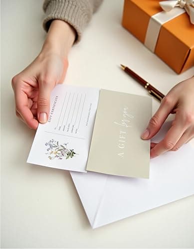 Blank Gift Certificates with Envelopes, 3.5" x 7.25" Blank Gift Certificates for Business, Salon, Spa, Birthday, Mother’s Day or Holiday Gifting, 25 Custom Cards (Floral)