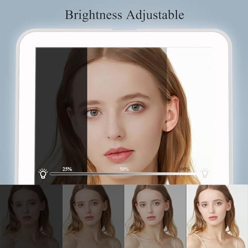 FUNTOUCH Rechargeable Travel Makeup Mirror with 72 Led Lights, Portable Lighted Beauty Mirror, 3 Color Lighting, Dimmable Touch Screen, Tabletop LED Folding Cosmetic Vanity Mirror