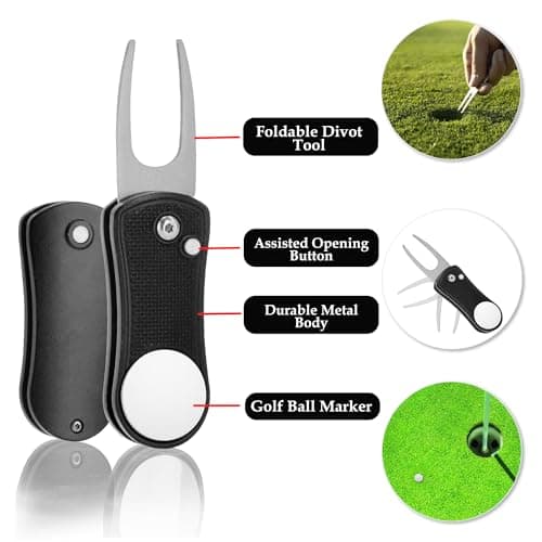 Golf Essentials Kit | Must Have Golf Accessories - Golf Water Brush, Golf Towel, Golf Club Brush, Golf Ball Marker, Divot Repair Tool, Golf Ball & Golf Tee Holder, Golf Gifts for Men