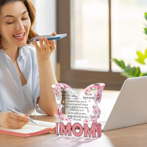 Birthday Gifts for Mom Birthday Gifts for Mom from Daughter Son, Mom Birthday Gift Ideas Unique Christmas Mothers Day Best Mom Ever Gift New Mom Single Mom Stepmom Butterfly Shaped Acrylic Plaque Sign