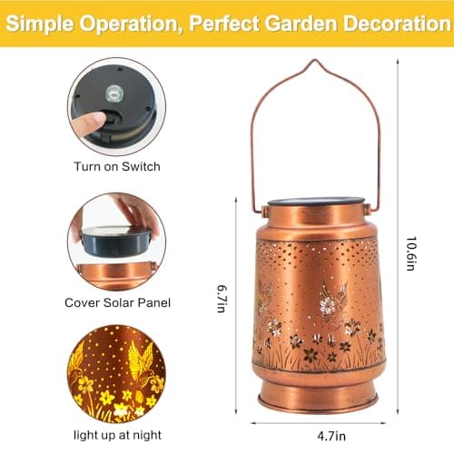 Hummingbird Birthday Gifts for Women Mom Grandma Solar Lanterns Outdoor Waterproof Garden Decor Metal Hanging LED Decorative Light for Patio Yard Lawn Backyard Front Porch Gardening Gifts
