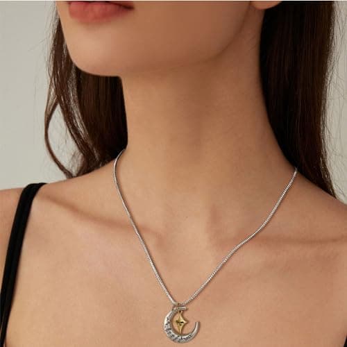 POWER WING Mom Necklace for Women Mom I Love You to The Moon and Back Moon Star Pendant Necklace Birthday Presents for Mom Mothers Gifts from Daughter Son