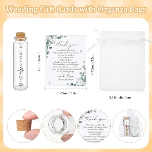 50 Sets Wedding Party Favors for Guests Bulk Including Mini Heart Shaped Candles and Empty Matches Jars with Cork Top Thank You Cards and Organza Bags for Wedding Bridal Shower Party Souvenir