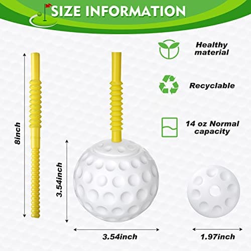 Golf Ball Cups with Lid and Straw 14 oz Plastic Golf Party Favors Shaped Decorations for Party Supplies for Kids Drinking Themed Parties(24 Pieces)