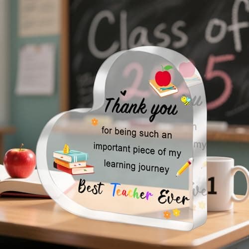Teacher Valentine Gift, Valentines Day Gifts for Teachers - Acrylic Heart Plaque 4×4 in, End of Year Thank You Teacher Gifts for Women Men, Teacher Retirement Gifts, Keepsake & Paperweight