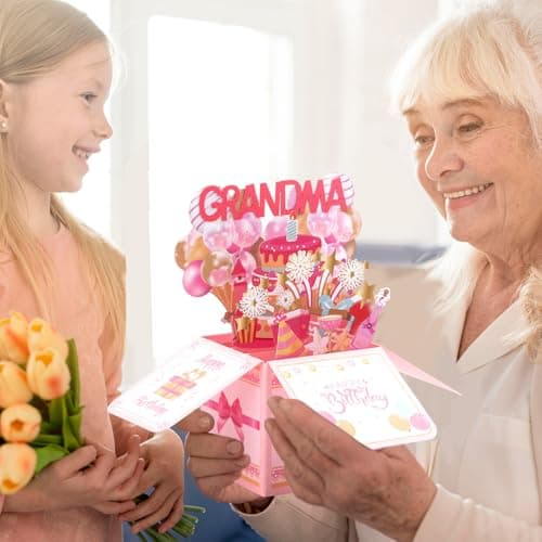 Happy Birthday Grandma Pop up Card, Colorful Popup Mothers Day Birthday Greeting Card with Envelope Great Grandma Birthday Gifts Best Nana Gifts Creative Gift Idea for Grandma