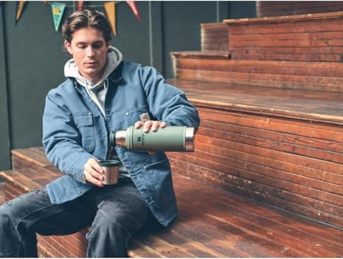 Stanley Classic Legendary Vacuum Bottle 20 oz | Wide Mouth with Leakproof Cup Lid | Keep Drinks Hot or Cold | Packable for Travel | Insulated Stainless Steel Thermos | BPA-Free | Hammertone Green