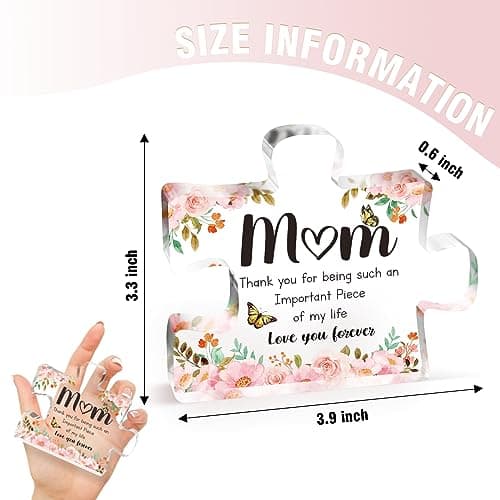 Gifts for Mom - Delicate Mom Birthday Gifts from Daughter Son - Engraved Acrylic Block Puzzle Piece 3.9 x 3.3 inch - Mothers Day Christmas Birthday Gifts for Mom, Ideas