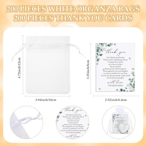 100 Sets Wedding Gifts for Guests Heart Shaped Candles Mini Candles Wedding Candle Gifts for Guests Thank You Cards and Organza Bags for Bridal Shower Party Favors