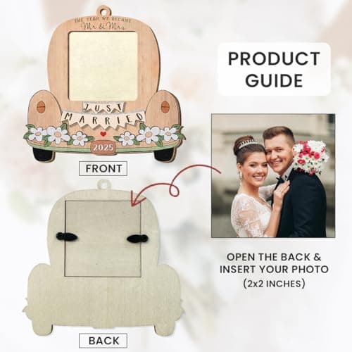 Just Married Personalized Christmas Ornaments - Wedding Gifts for Couples 2025, Bridal Shower Gift for Bride, Custom Wooden Ornaments with Picture, Newly Wed Gifts for The Couple Mr and Mrs Engagement
