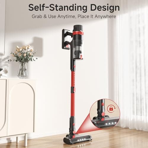 Cordless Vacuum Cleaner, 560W/48KPa/70Mins Vacuum Cleaners for Home,Self-Standing Stick Vacuum with Smart Touch Screen,Rechargeable Lightweight Vacuum for Pet Hair,Carpets, Hard Floors