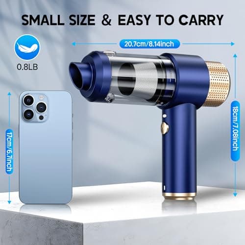 JONYJ Handheld Car Vacuum Cleaner, 16000PA Hand Held Vacuum Portable Cordless, 2 in 1 Air Duster and Vacuum Cleaner with LED Light, Multi-Nozzles, 120W High Power Mini Vacuum for Home, Pet, Office