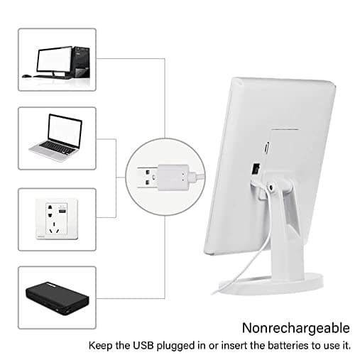 KOOKIN Lighted Vanity Makeup Mirror 16 Led Lights 180 Degree Rotation Lighted Mirror Touch Screen Adjusted Brightness Desk Mirrors USB Dual Supply Bathroom Beauty Cosmetic Mirrors (White)