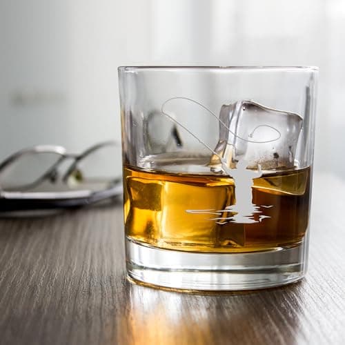 Fly Fisherman Round Rocks Glass - Fisherman Gift, Fishing Glass