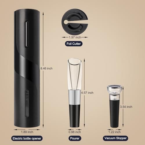 Electric Wine Opener Set by ELMWAY - Rechargeable Wine Bottle Opener & Corkscrew with Foil Cutter / 4 x Vacuum Stoppers/Premium Wine Aerator Pourer, Ideal Wine Gifts for Wine Lovers - Black