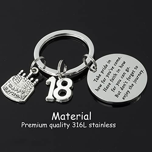 18th Birthday Gifts for Girls Take Pride in How Far You've Come and have Faith Key Chains Best Women Men Happy Eighteen 18th Birthday Keychain