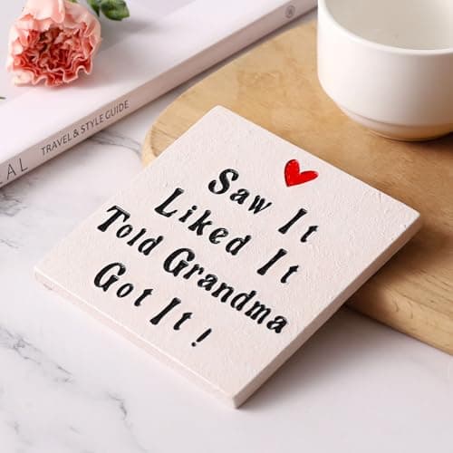 Grandma Gifts, Birthday Christmas Ideas for Grandmother from Grandkids Granddaughter Grandson, Best Grandma Ever Gifts, Funny 4'' Resin Coaster Present for 1st Time Grandma to Be