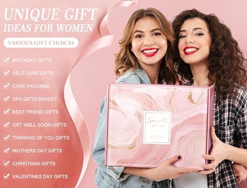 Birthday Gifts for Women Self Care Gifts Get Well Soon Gifts, Rose Relaxing Spa Gifts Basket Care Package w/ Luxury Flannel Blanket, Unique Mothers Day Gifts for Mom Her Friend Sister Wife Grandma