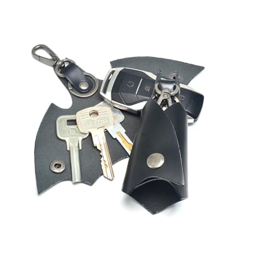 CAILLU KeyChain Leather Bat Shape for men gifts and women Car key fob case,Leather fashion pop keys ring cover holder