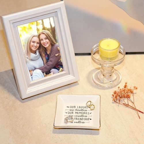 PUDDING CABIN Best Friend Birthday Gifts for Women Friendship is Endless Jewelry Dish for Women Rings Earrings, Unique Gifts for Woman Female Friend Birthday Christmas Mothers Day Gift