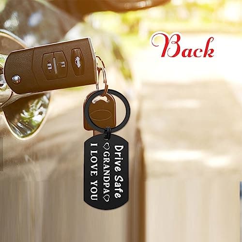 ENGZHI Grandpa Birthday Gifts Grandpa Keychain - Drive Safe I Love You Gifts from Grandkids - Grandfather Fathers Day Christmas Keepsake