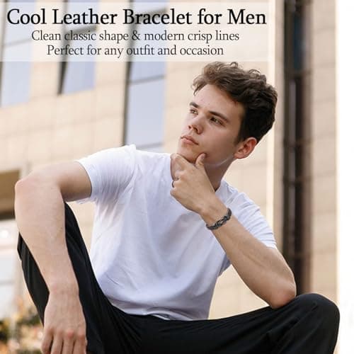 New Dad Gifts for Men, First Time Parents Gift Dad to Be Gift for Father's Day Birthday Christmas, Leather Bangle Bracelet for Daddy Him Husband