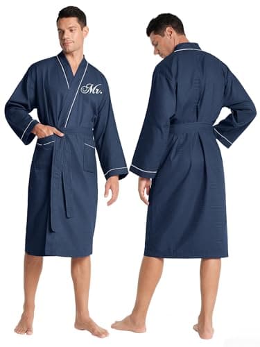 AW BRIDAL Mr and Mrs Waffle Knit Robe Set for Wedding Engagement Gifts, Anniversary Matching Robes for Couples, Women and Men