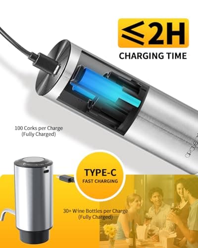 CIRCLE JOY Rechargeable Electric Wine Opener Set 8-in-1 Stainless Steel Automatic Wine Bottle Opener Gift Set w/Electric Wine Aerator Pourer, Foil Cutter, Wine Drip Ring, Vacuum Pump & 2 Wine Stoppers