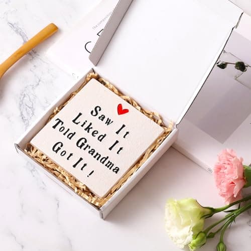 Grandma Gifts, Birthday Christmas Ideas for Grandmother from Grandkids Granddaughter Grandson, Best Grandma Ever Gifts, Funny 4'' Resin Coaster Present for 1st Time Grandma to Be