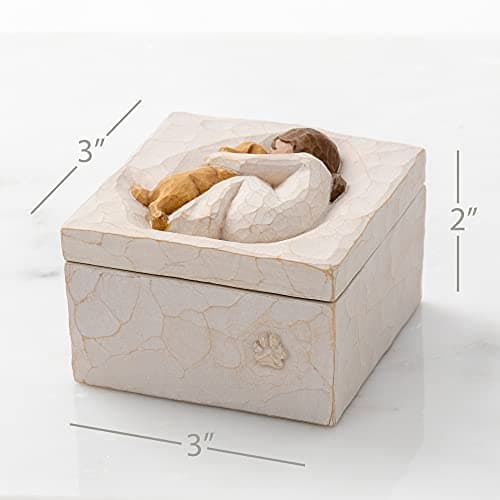 Willow Tree True, Truly a Friend, Box for Jewelry and Treasures with Bas-Relief Carving of Girl with Puppy Dog, Sculpted Hand-Painted Keepsake Box