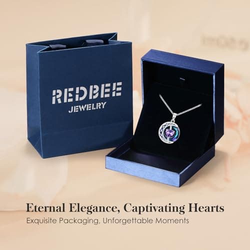 LIANYU Necklace for Womens Blue Sapphire Necklace Moon Pendant S925 Sterling Silver Crystal Jewelry for Women Pendant Birthday Gifts for Wife Gifts Valentine Anniversary