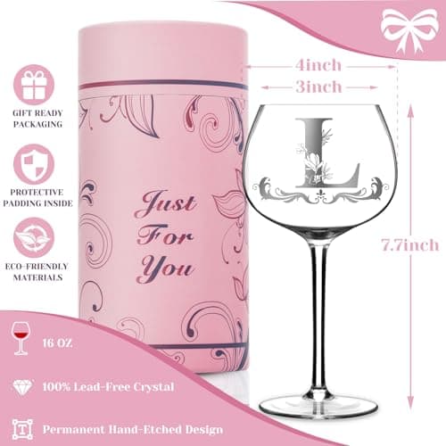 Personalized Monogram Gifts for Women - Customized Initial A-Z Wine Glass, Unique Christmas Birthday Gifts for Her, Mom, Wife, Sister, Daughter, Friend (Letter L)