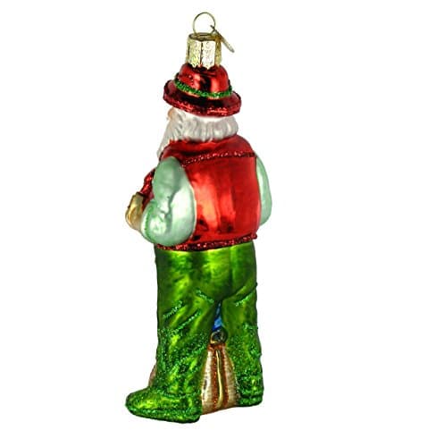 Old World Christmas Fly Fishing Santa Glass Blown Ornament for Christmas Tree, Handcrafted Holiday Decoration, Fisherman Collection