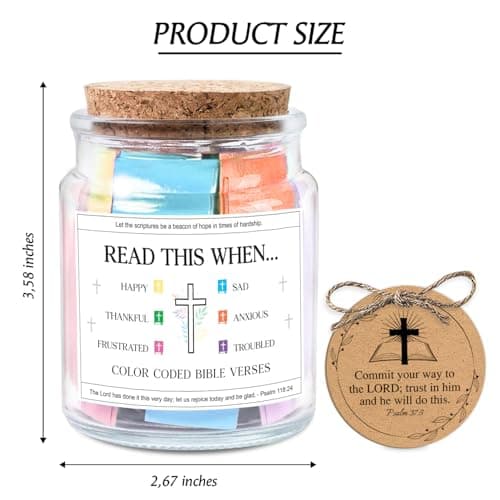 NewEleven Birthday Gifts For Women - Christian Gifts For Women, Her, Friends - Appreciation Present From Friend, Family - Decorative Glass Inspirational Scripture Jar With 92 Bible Verse