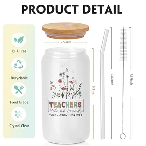 Teacher Appreciation Gifts Best Teacher Gifts from Student End of Year Teachers Gift for Women Unique 16 oz Teacher's Day Glass Cups for Teachers, Thank You Retirement Birthday Back to School(Frosted)